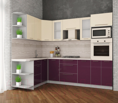 Готовая кухня Интерлиния Мила Пластик 1.68x2.6 левая