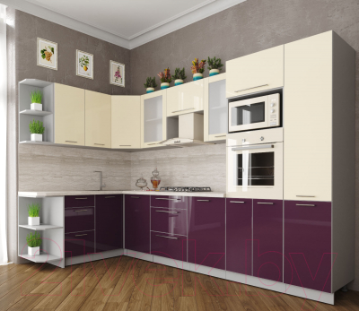 Готовая кухня Интерлиния Мила Пластик 1.68x3.2 левая
