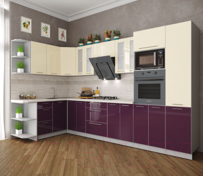 Готовая кухня Интерлиния Мила Пластик 1.68x3.4 левая