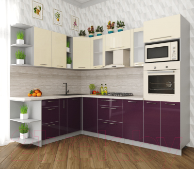 Готовая кухня Интерлиния Мила Пластик 1.88x2.6 левая