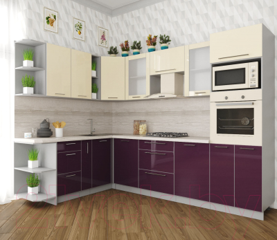 Готовая кухня Интерлиния Мила Пластик 1.88x2.8 левая
