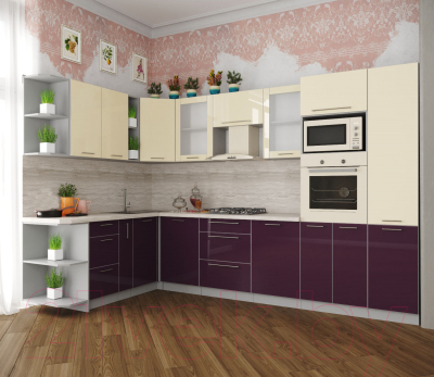 Готовая кухня Интерлиния Мила Пластик 1.88x3.2 левая