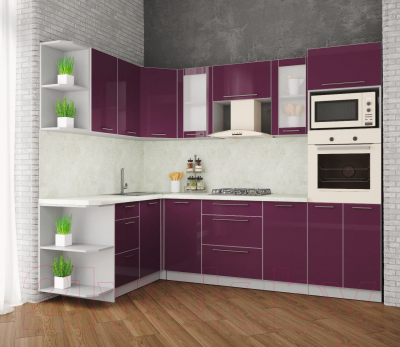 Готовая кухня Интерлиния Мила Пластик 1.68x2.6 левая