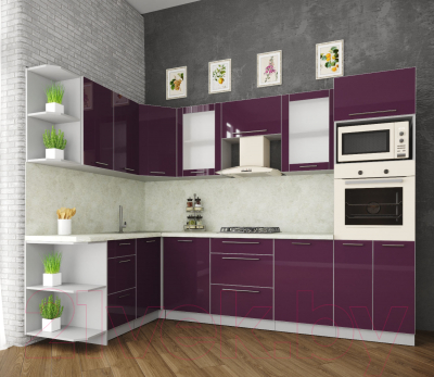 Готовая кухня Интерлиния Мила Пластик 1.68x2.8 левая