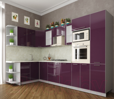 Готовая кухня Интерлиния Мила Пластик 1.68x3.2 левая