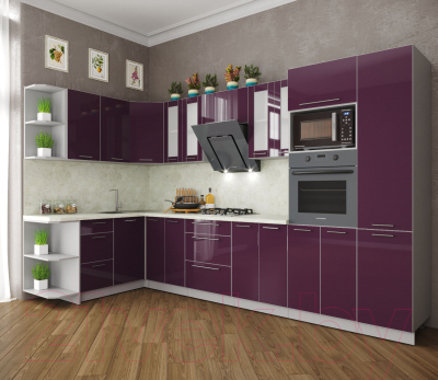 Готовая кухня Интерлиния Мила Пластик 1.68x3.4 левая