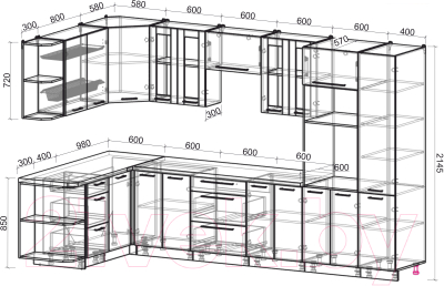 Готовая кухня Интерлиния Мила Пластик 1.68x3.4 левая