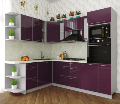 Готовая кухня Интерлиния Мила Пластик 1.88x2.4 левая