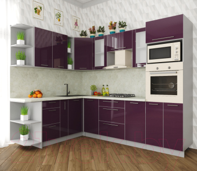 Готовая кухня Интерлиния Мила Пластик 1.88x2.6 левая