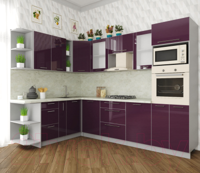 Готовая кухня Интерлиния Мила Пластик 1.88x2.8 левая