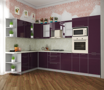 Готовая кухня Интерлиния Мила Пластик 1.88x3.2 левая