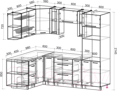 Готовая кухня Интерлиния Мила Пластик 1.68x2.4 левая