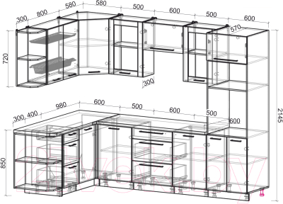 Готовая кухня Интерлиния Мила Пластик 1.68x2.8 левая