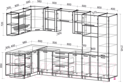Готовая кухня Интерлиния Мила Пластик 1.68x3.2 левая
