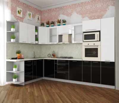 Готовая кухня Интерлиния Мила Пластик 1.88x3.2 левая