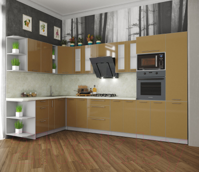 Готовая кухня Интерлиния Мила Пластик 1.88x3.4 левая