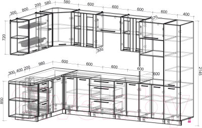 Кухонный гарнитур Интерлиния Мила Пластик 1.88x3.4 левая