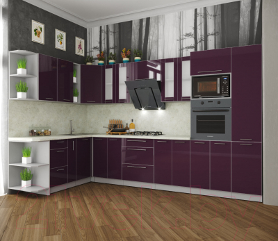 Готовая кухня Интерлиния Мила Пластик 1.88x3.4 левая