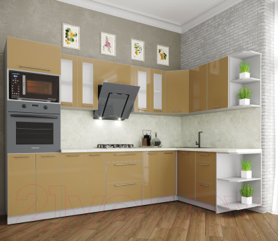 Готовая кухня Интерлиния Мила Пластик 1.68x3.0 правая