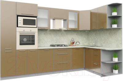 Готовая кухня Интерлиния Мила Пластик 1.68x3.2 правая - фото