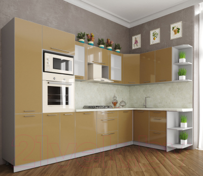 Готовая кухня Интерлиния Мила Пластик 1.68x3.2 правая