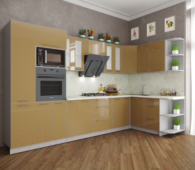 Готовая кухня Интерлиния Мила Пластик 1.68x3.4 правая