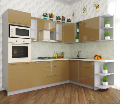 Готовая кухня Интерлиния Мила Пластик 1.88x2.6 правая