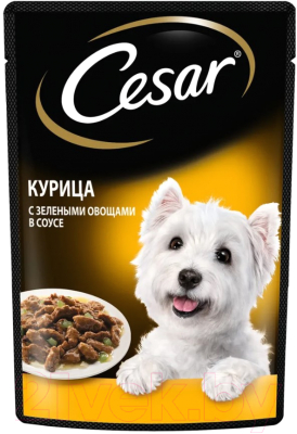 Влажный корм для собак Cesar Курица с зелеными овощами в соусе - фото