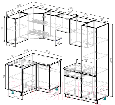 Готовая кухня ВерсоМебель Эко-8 1.2x2.7 левая
