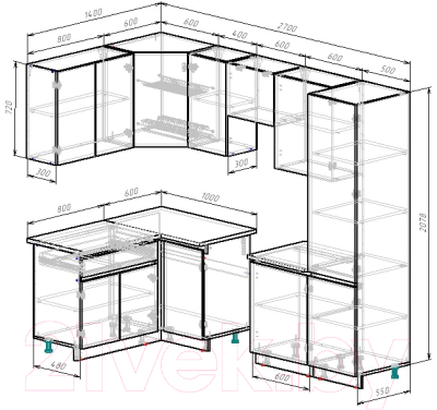 Готовая кухня ВерсоМебель Эко-8 1.4x2.7 левая