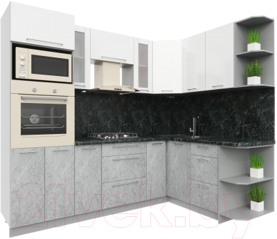 Кухонный гарнитур Интерлиния Мила Пластик 1.68x2.4 правая - фото