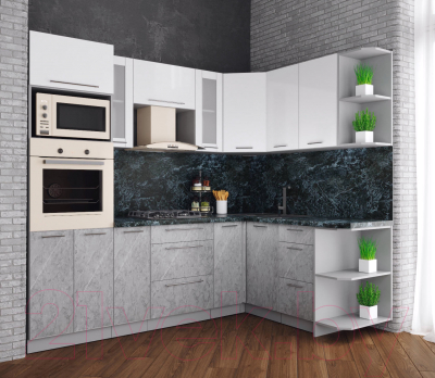 Кухонный гарнитур Интерлиния Мила Пластик 1.68x2.4 правая