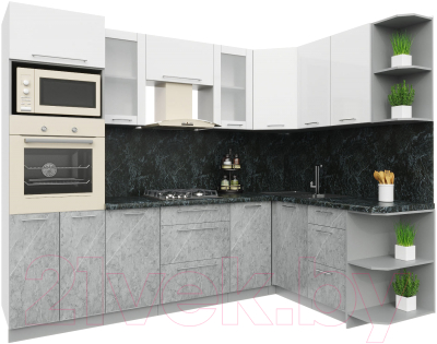 Кухонный гарнитур Интерлиния Мила Пластик 1.68x2.6 правая - фото