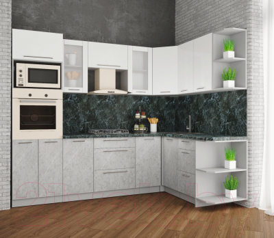 Кухонный гарнитур Интерлиния Мила Пластик 1.68x2.6 правая