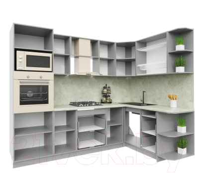 Кухонный гарнитур Интерлиния Мила Пластик 1.68x2.6 правая