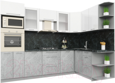 Кухонный гарнитур Интерлиния Мила Пластик 1.68x2.8 правая - фото