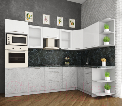 Кухонный гарнитур Интерлиния Мила Пластик 1.68x2.8 правая