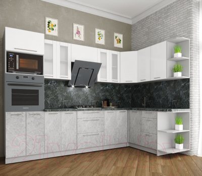 Кухонный гарнитур Интерлиния Мила Пластик 1.68x3.0 правая