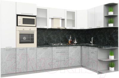 Кухонный гарнитур Интерлиния Мила Пластик 1.68x3.2 правая - фото