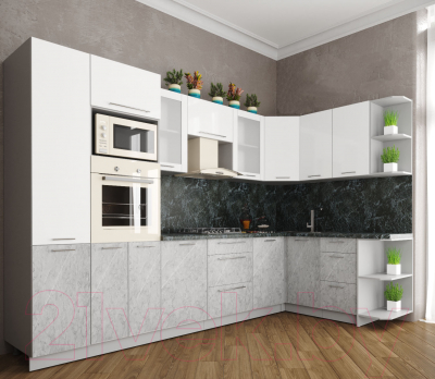 Кухонный гарнитур Интерлиния Мила Пластик 1.68x3.2 правая
