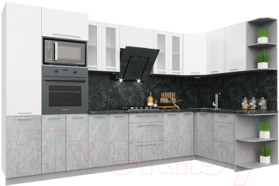 Кухонный гарнитур Интерлиния Мила Пластик 1.68x3.4 правая - фото