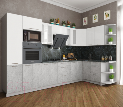 Кухонный гарнитур Интерлиния Мила Пластик 1.68x3.4 правая