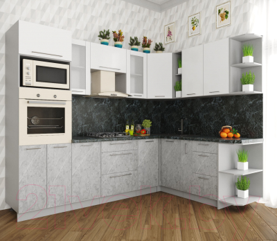 Кухонный гарнитур Интерлиния Мила Пластик 1.88x2.6 правая