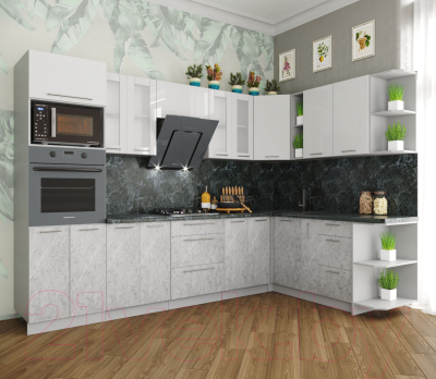 Кухонный гарнитур Интерлиния Мила Пластик 1.88x3.0 правая
