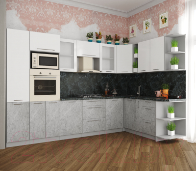 Кухонный гарнитур Интерлиния Мила Пластик 1.88x3.2 правая