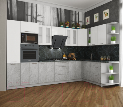 Кухонный гарнитур Интерлиния Мила Пластик 1.88x3.4 правая