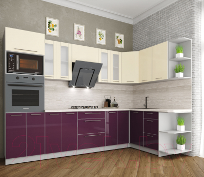 Готовая кухня Интерлиния Мила Пластик 1.68x3.0 правая