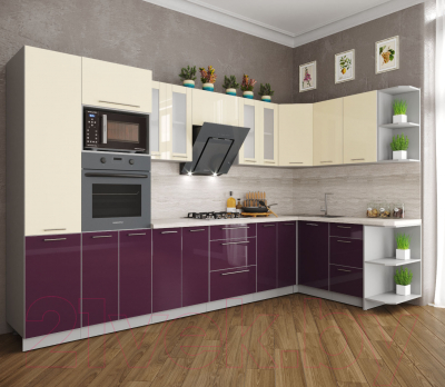Готовая кухня Интерлиния Мила Пластик 1.68x3.4 правая