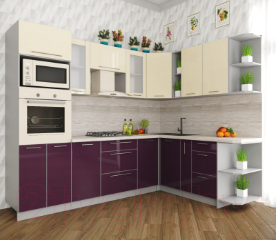 Готовая кухня Интерлиния Мила Пластик 1.88x2.6 правая