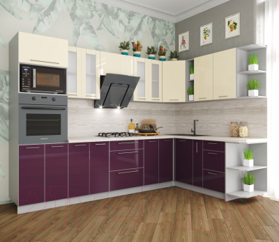 Готовая кухня Интерлиния Мила Пластик 1.88x3.0 правая